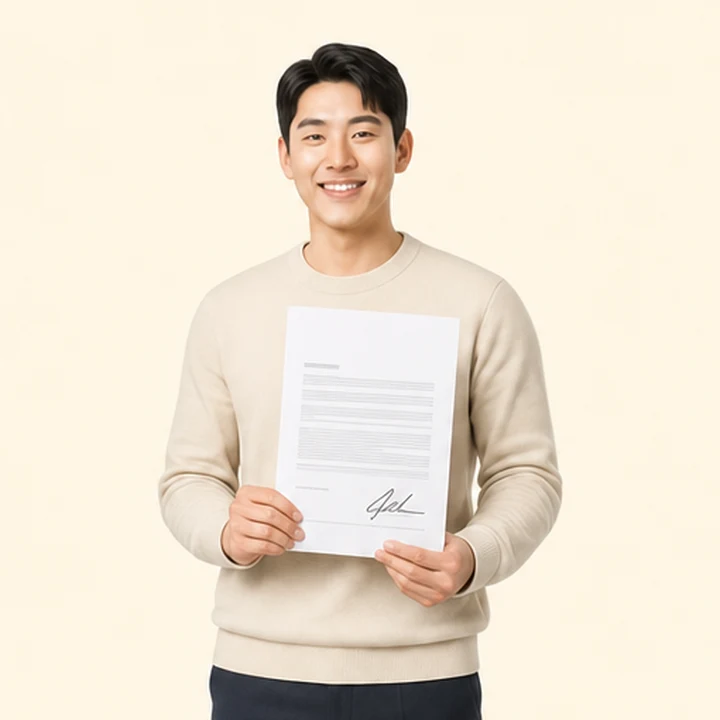 투싼 중고차 장기렌트 서면 견적서를 들고 있는 고객